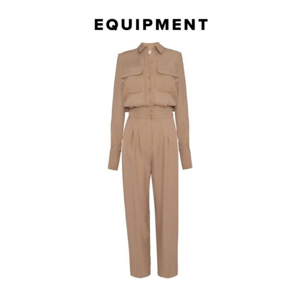 $550 Equipment Trianne Jumpsuit in Amphora Size 4 Tan Beige Romper One Piece